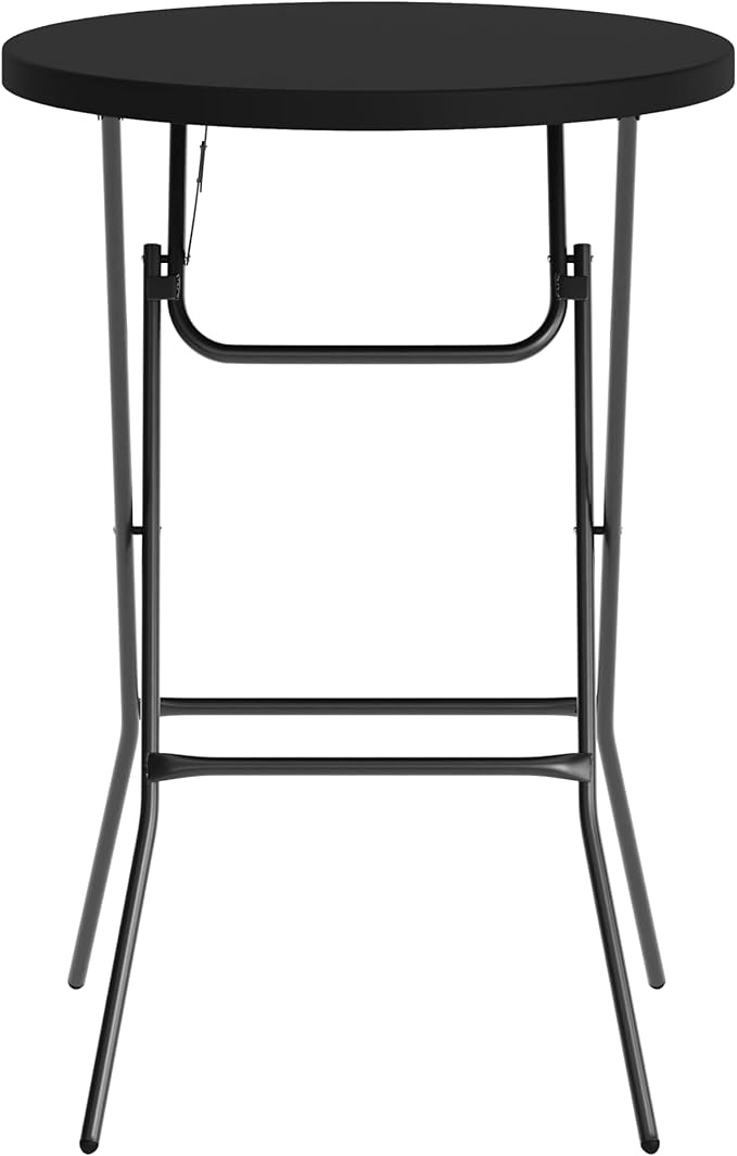 Flash Furniture Elon Round Folding Bar Height Table for Parties and Commercial Events, Indoor/Outdoor Plastic Bar Height Folding Table, 32", Black