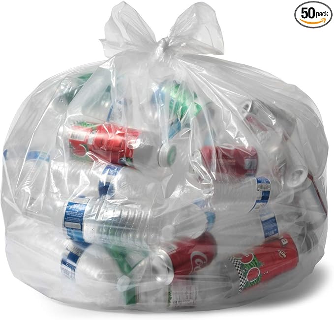 Aluf Plastics 45 Gallon 1.5 MIL Clear Garbage Bags - 40" x 46" - Pack of 50 - For Contractor, Industrial, Healthcare, & Municipal