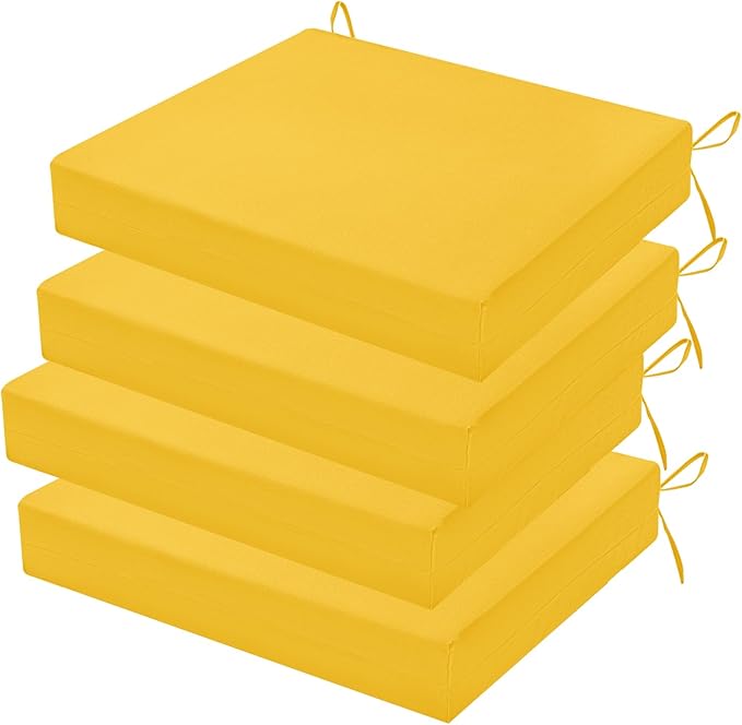 Outdoor Chair Cushions Set of 4, 18.5 x 16 Inch Patio Chair Cushions for Outdoor Furniture, Water Resistant, Non-Slip Ties (Yellow)
