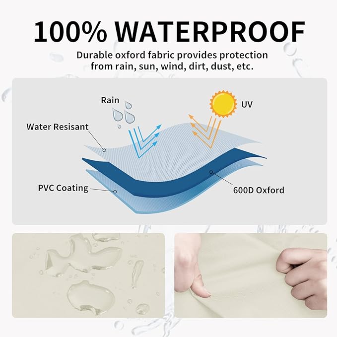 Easy-Going Waterproof Outdoor Chaise Lounge Cover, Heavy Duty Patio Lounge Chair Cover, Windproof Outdoor Furniture Cover with Air Vent 2 Pack-84Wx34Dx32H inch, Beige/Dark Brown