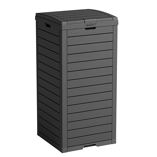 31 Gallon Outdoor Trash Can, Waterproof Trash Can Cabinet for Outside, Resin Garbage Bin with Lid and Drip Tray for Easy Cleaning for Patios, Kitchens, and Outdoor Entertaining（Black）