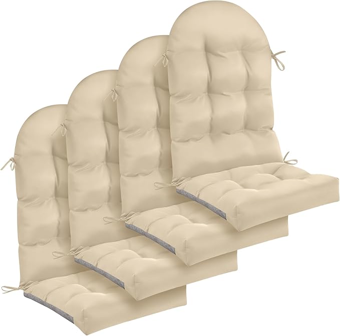 Geelin 4 Pcs Adirondack Chair Cushion High Back Patio Chair Cushion 44 x 19 x 4 Inch Tufted Weather Resistant Fade Resistant Seat Rocking Chair Cushion for Patio Rocking Chair Cushion Seat (Beige)