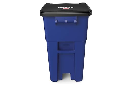 Rubbermaid Commercial Products BRUTE Rollout Trash/Garbage Can/Bin with Wheels, 50 GAL, Blue, for Restaurants/Hospitals/Offices/Back of House/Warehouses, Pack of 2