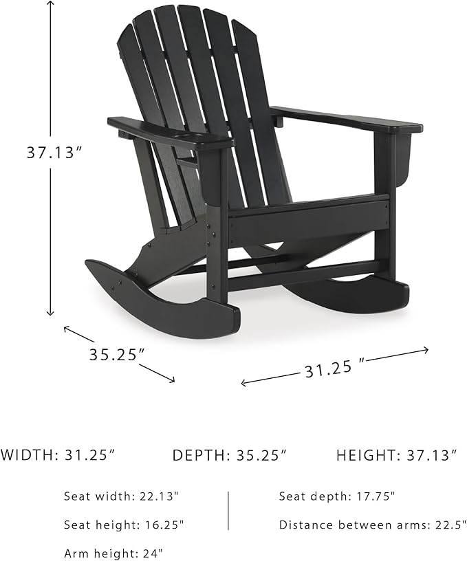 Signature Design by Ashley Sundown Treasure Cottage Weather Resistant Indoor/Outdoor Rocking Chair with 1 Cup Holder, Black