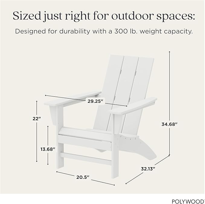 POLYWOOD AD420WH Modern Adirondack Chair, White, Durable High Density Polyethylene Construction, Easy Assembly, Waterproof, Comfortable Contoured Seat