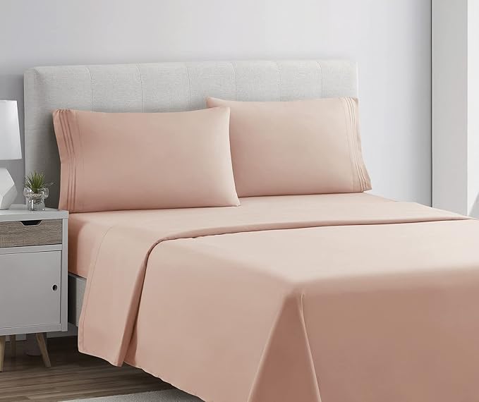 Clara Clark Bed Sheets, Premier 1800 Series 4 Piece Bed Sheet Set, Deep Pocket, Wrinkle, Fade, Stain Resistant, Luxury Soft Bedding Sheets & Pillowcases, Full, Peach
