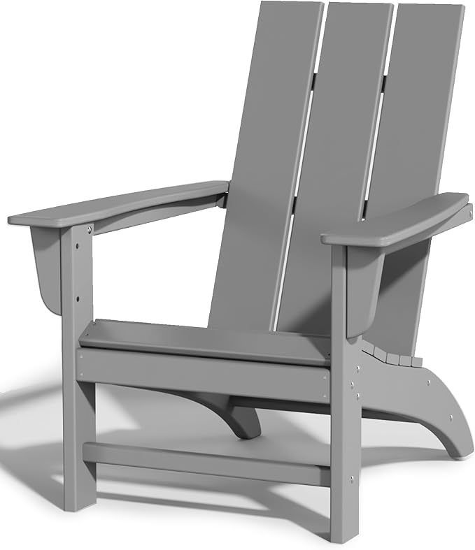 Poly Lumber Adirondack Chair with Cup Holder, All-Weather Resistant Outdoor Patio Chairs, Look Like Wood, Pre-Assembled Outdoor Fire Pit Chair for Pool, Deck, Backyard, Garden, Slate Grey