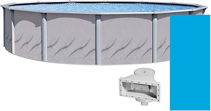 Lake Effect Pools 'Galeria' 24' Foot Round Galeria Above Ground Swimming Pool | 52" Inch Height | Solid Blue Overlap Liner and Widemouth Skimmer Bundle | Resin Protected Steel-Sided Walls