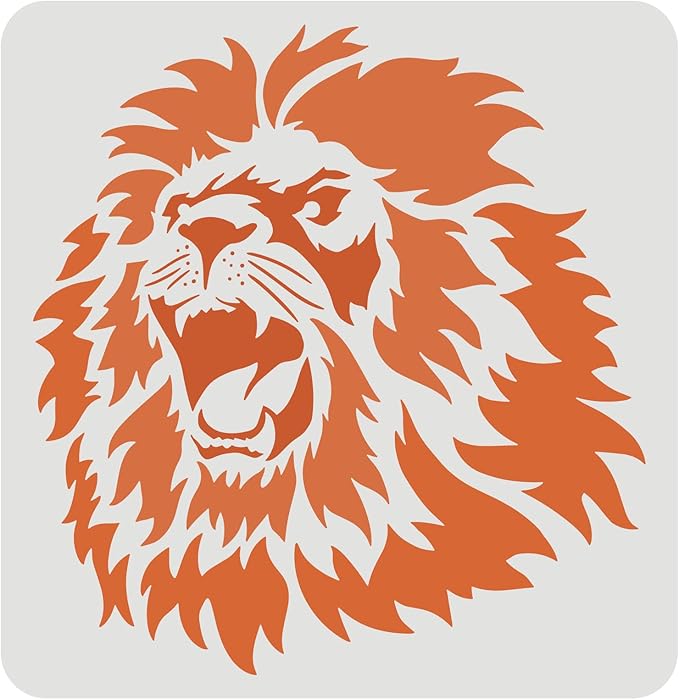 FINGERINSPIRE Lion Head Stencil 11.8x11.8 Inch - Wild Animal Pattern for African Big Cat - Reusable Plastic Stencil for Painting on Wood, Floor, Wall and Tile