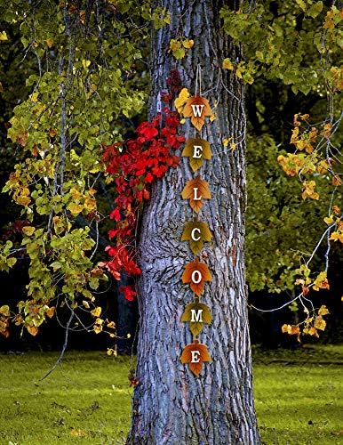 Attraction Design Wood Autumn Welcome Sign Fall Front Door Decor, Rustic Hanging Welcome Door Sign for Autumn Harvest Thanksgiving Halloween Door Wall Decoration Indoor Outdoor 4.25"X36" (3)
