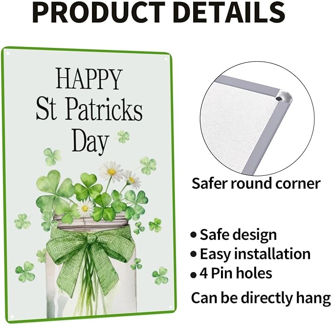St Patricks Day Sign Green Shamrocks Metal Signs St Patricks Day Gifts Tin Signs Wall Decor 8 x 12 Inch Home Room Yard Garden Decor