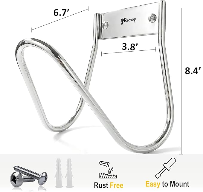 JBscoop Garden Hose Holder Stainless Steel Small Wall Mount Garden Hose Hook, Ideal for Water, Air, Hydraulic Hose, Ropes, Extension Cords Heavy Duty & Rust Proof Set of 2
