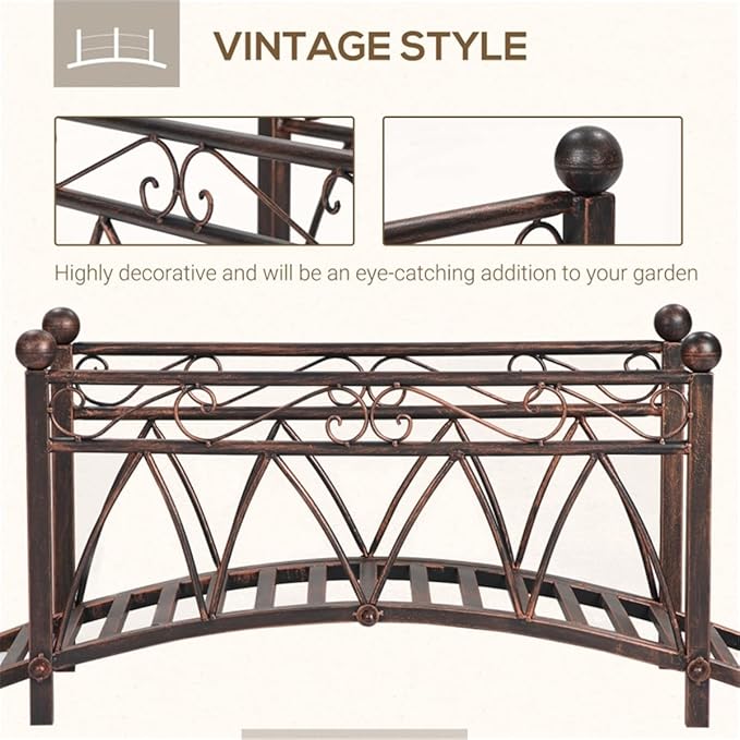 3.3FT Steel Garden Bridge with Anti-Slip Deck, 300LB Capacity Metal Footbridge for Yard, Pond or Garden - Rust-Resistant Powder Coated & Easy Assembly