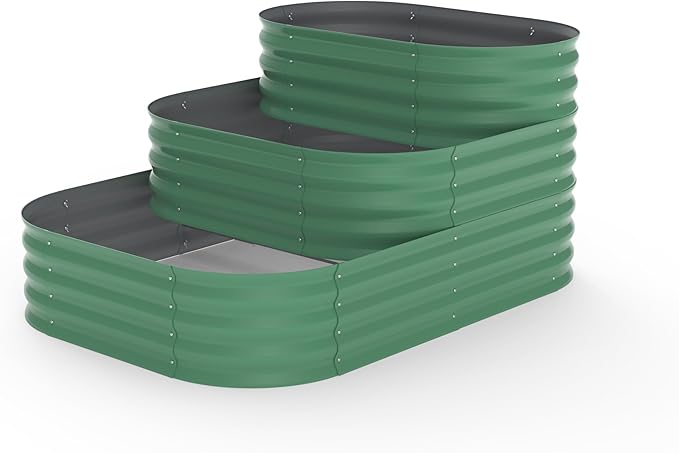 Galvanized Raised Garden Bed Kit - 61x42x31 in Outdoor Planter Box for Vegetables, Herbs, Flowers. Modular 3-in-1 Raised Garden Beds Outdoor with Open Base, Garden Box for Deep Root Growth, Green