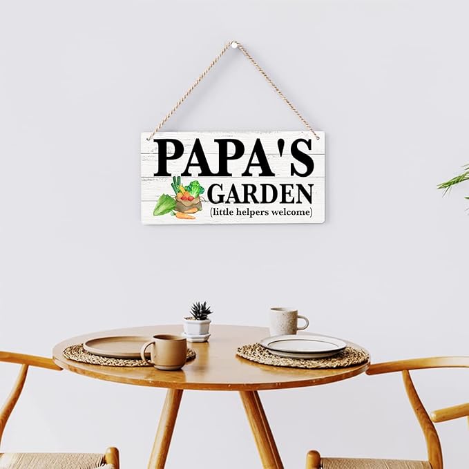 Papa's Garden Outdoor Garden Wooden Hanging Sign Decor, Indoor Outdoor Garden Decoration Signs, Little Helpers Welcome, Yard Art Decor, Father's Day Birthday Gifts for Dad Grandpa, 12x6 Inches