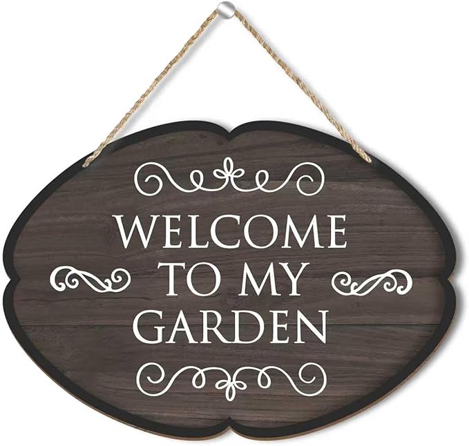 Rustic Garden Hanging Sign, Welcome To My Garden Wooden Decor, Yard Welcome Sign Gardening Gifts and Decorations for Gardeners Plant Lovers 7 x 10 Inch-A02