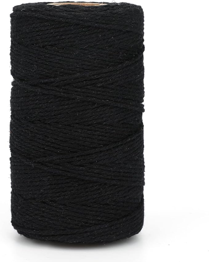 G2PLUS Black String, 2MM 328 Feet Natural Cotton String for Crafts, Black Cotton Bakers Twine String, Packing String for Gift Wrapping, DIY Arts and Crafts, Halloween, Christmas Decor