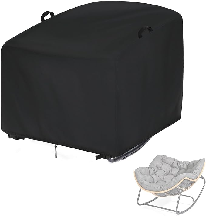 Outdoor Patio Egg Rocking Chair Cover - Waterproof, Fits Indoor Papasan Chair & Rattan Wicker Lounge Chairs (Black, 39x43x32in)