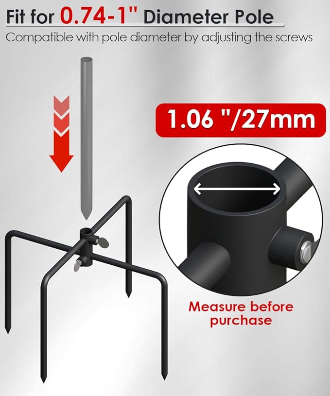 Mocomax Pole Stabilizer Stand Base Applies to 0.74" to 1.06" Shepherds Hook, Outdoor Bird Feeder Pole Stabilizer Support with 4 Prongs, Metal Holder Base for Birdhouse, Flagpole, Umbrellas, Black