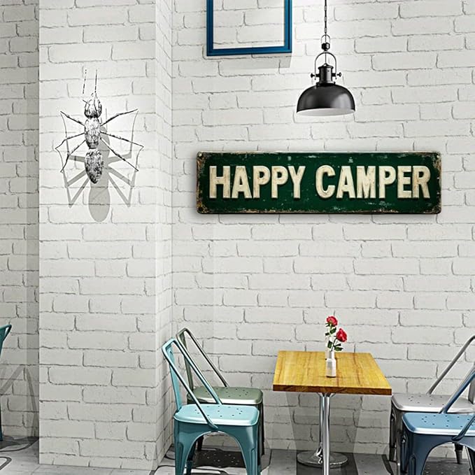 Bar Sign Bar Gifts Vintage Metal Wall Decor Sign"HAPPY CAMPER" Street Sign Funny Man Cave Decor Accessories for Home, Bar, Bathroom, Bedroom Unique Retro Tin Signs for Outdoor 4 X 16 inches