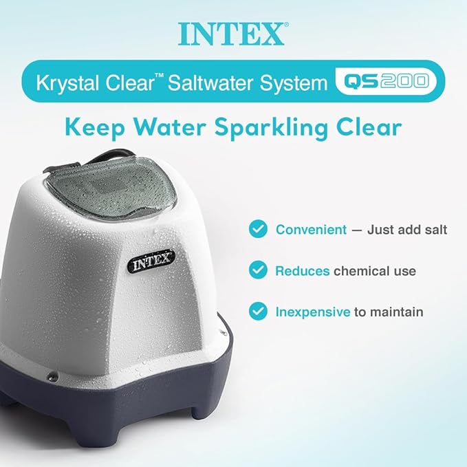 Intex QS200 Krystal Clear Saltwater Chlorine System for Above Ground Pools: Keeps Water Clear – Reduces Chemical Use – Sleek Control Panel with Buttons – Up to 2200 Gallon Pools