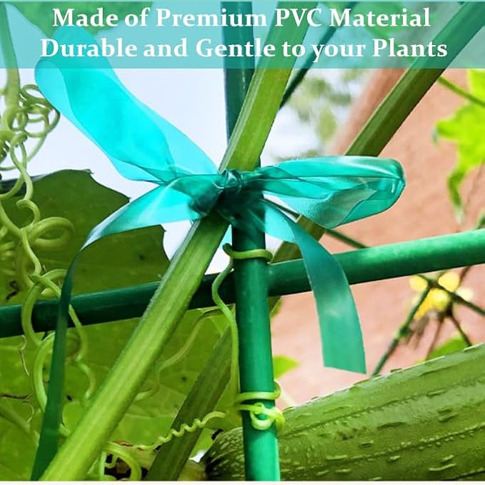 Stretch Tie Tape Roll -150 Feet 1/2" Non-Sticky Garden Tie Roll Thick Sturdy Garden Plant Ties Green Vinyl Stake Plant Ribbon for Tomatoes, Grapes and Trees Green Garden Ribbon