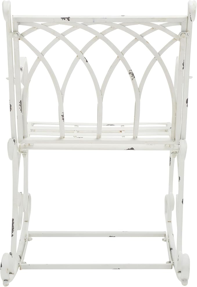 SAFAVIEH Outdoor Collection Medrano Victorian Antique White Wrought Iron Rocking Chair