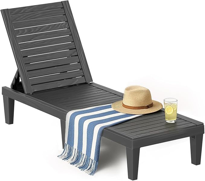 EasyUp Resin Chaise Lounge Chairs with 5-Position Backrest, UV & Fade-Resistant, Waterproof for Garden, Pool, Beach & Patio (Set of 1-Black)