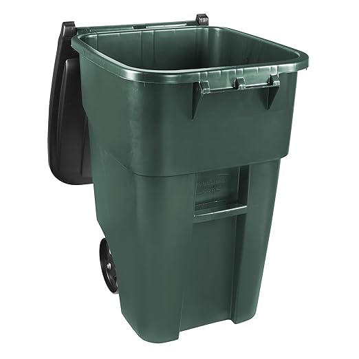 Rubbermaid Commercial Products BRUTE Rollout Heavy-Duty Wheeled Trash/Garbage Can, 50-Gallon, Dark Green, for Restaurants/Hospitals/Offices/Warehouses/Garage