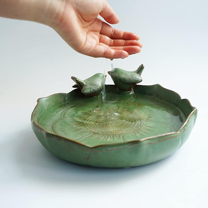 Light Green 9.45 Inch Ceramic Heavy Duty Wild Bird Bath Bowl or Feeder for Outdoor Garden, Bowl Only