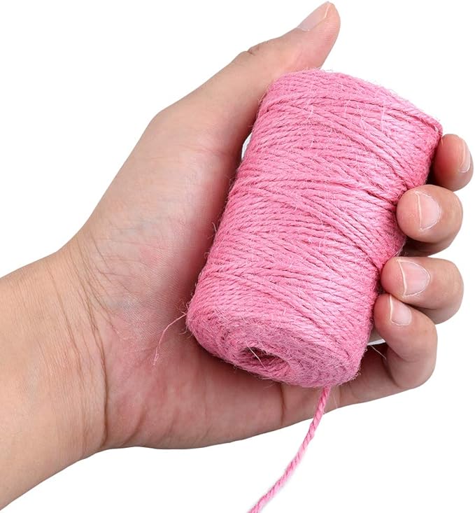 KINGLAKE Pink Jute Twine, 328 Feet, 2mm, Light, Twisted, Perfect for Arts, Crafts, Weddings, Christmas, Valentines Day Gifts