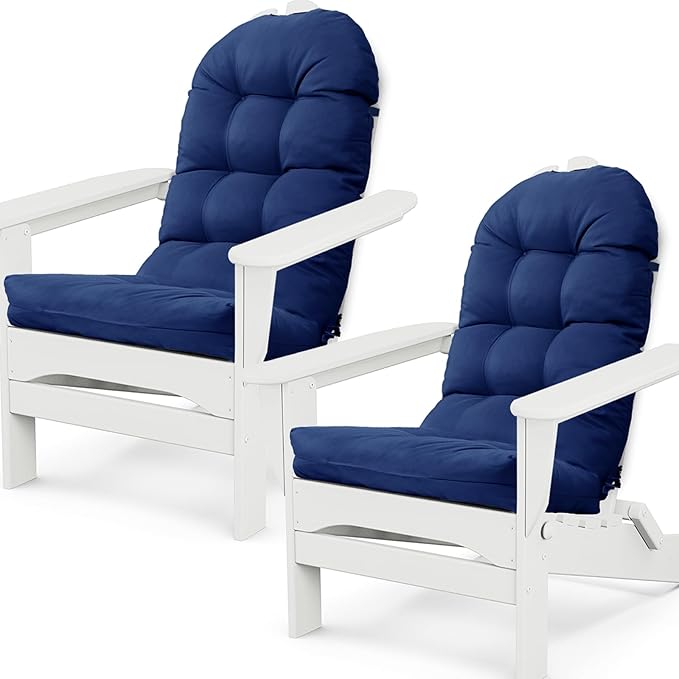 Adirondack Chair Cushion Set of 2 Thick Indoor/Outdoor Rocking Chair Cushion with Elastic PP Cotton Water-Resistant Patio Furniture Cushions High Back Seat Pads for Porch Yard Lawn Chairs 44x19x4