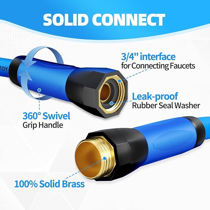 YOTOO Heavy Duty Hybrid Garden Lead in Water Hose 5/8-Inch by 5-Feet 150 PSI, Kink Resistant, All-Weather Flexible with Swivel Grip Handle and 3/4" GHT Solid Brass Fittings, Blue
