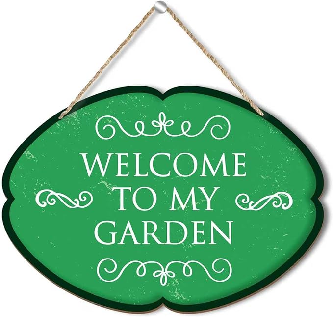Rustic Garden Hanging Sign, Welcome To My Garden Wooden Decor, Yard Welcome Sign Gardening Gifts and Decorations for Gardeners Plant Lovers 7 x 10 Inch (Green)