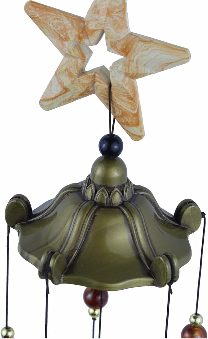 BWinka Star Wind Chimes for Outside with 5 Brzone Chime Bells, Rustic Wind Chime Hanging Decor for Garden Patio Yard