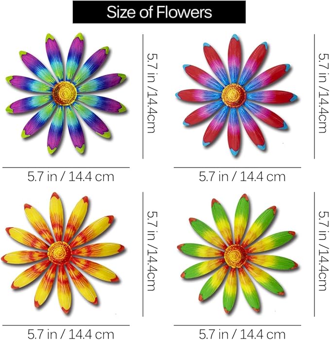 Giyyomtr Metal Flowers Wall Decor - 4pcs Metal Sunflowers Wall Art Hanging Decorations for Outdoor Fence Garden Yard Patio Decor, Gift for Mom Friends