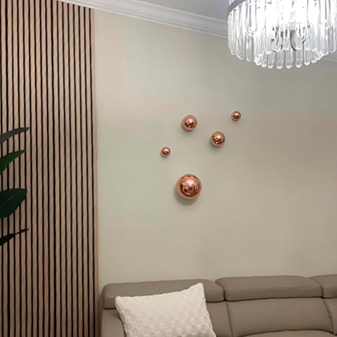 Nerien Gazing Ball, Stainless Steel Garden Mirror Globe, Polished Ornament Sphere, Hollow Floating Reflective Hemisphere, for Home Outdoor Pond Housewarming Swimming Pool Decoration, Rose Gold, 5Pcs