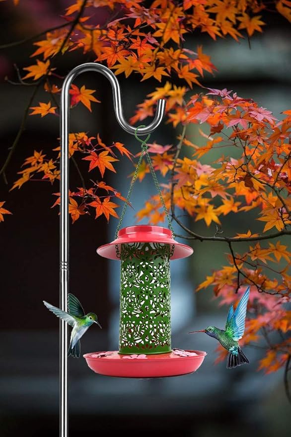 COCONUT Shepherds Hook for Outdoor - 94 Inch Bird Feeder Pole - Height Adjustable 5/8 Inch Thick 5 Prong Metal Hanger Hook for Hummingbird Feeder, Wind Chime, Lanterns & Other Decor, Silver
