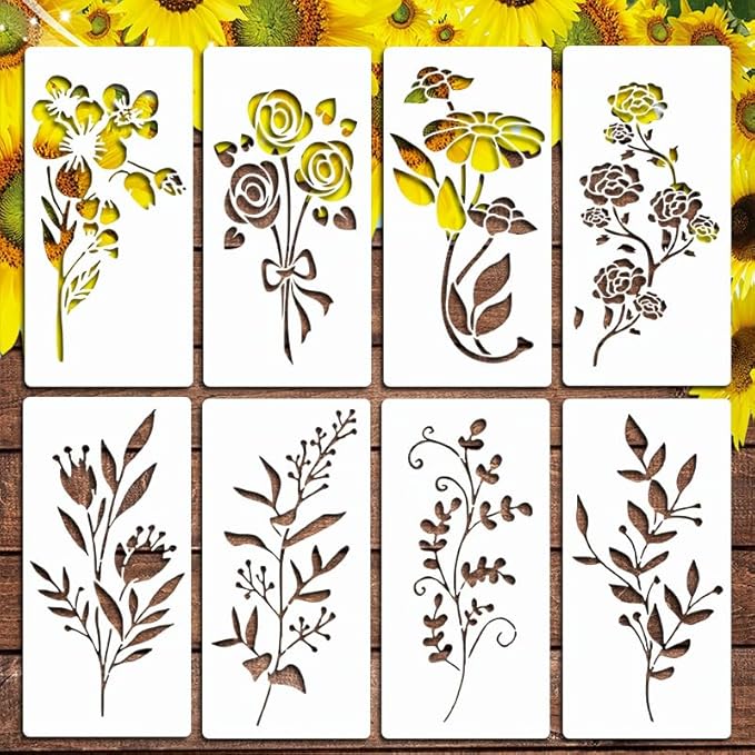 Garden Fence Large Flower Stencils - Reusable Floral Stencil DIY Decoration for Painting on Wood Walls Pattern, Jumbo Sunflower Yard Spray Paint Big Crafts Floor Stencils (CP-23)