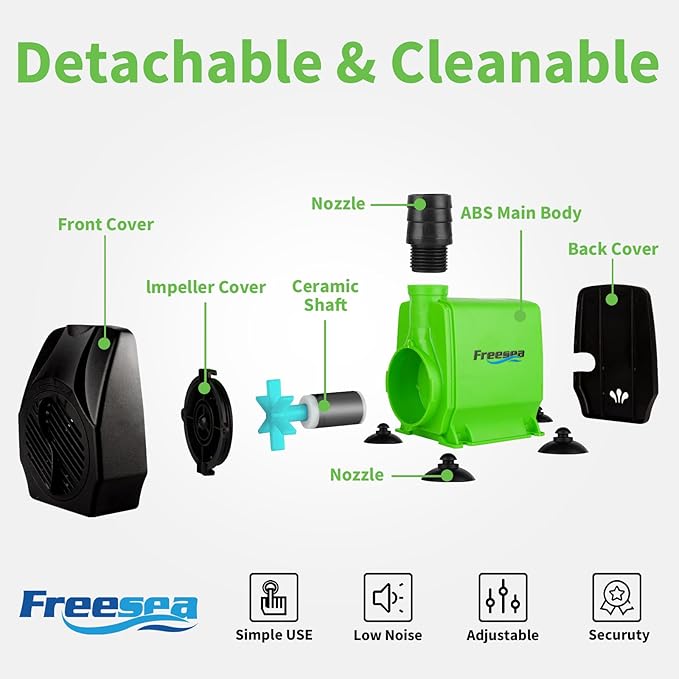 FREESEA Pond Submersible Water Pump: 1050GPH 100W Adjustable Ultra Quiet Fountain Pump with 6.5ft Tubing for Aquarium Fish Tank | Outdoor | Small Pond | Waterfall | Hydroponics