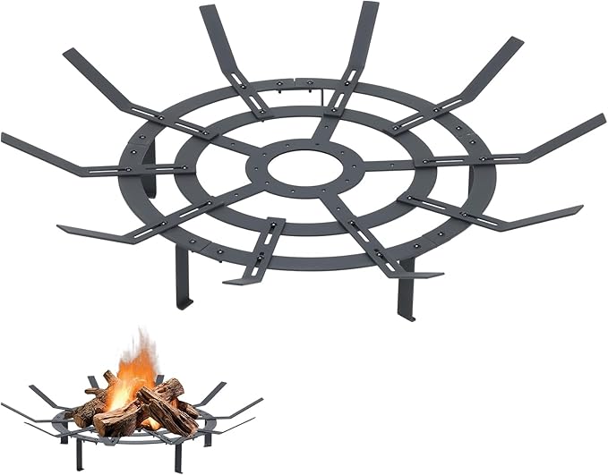 Aoodor Adjustable Round Smoke-Free Fire Pit, Fit 28-36 Inch Fire Rings, Heavy Duty Burning Log Grate for Outdoor Campfire, Hearth Wood Stove and Outdoor Camping, Black