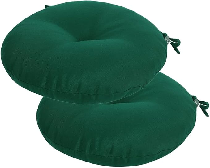 Bistro Chair Cushions 15 inch,Set of 2,Tufted Round Chair Cushions with Ties,15"x15"x4",Water Resistant Round Seat Cushion for Barstool Chairs,Patio Garden Kitchen Outdoor Furniture(Blackish Green)