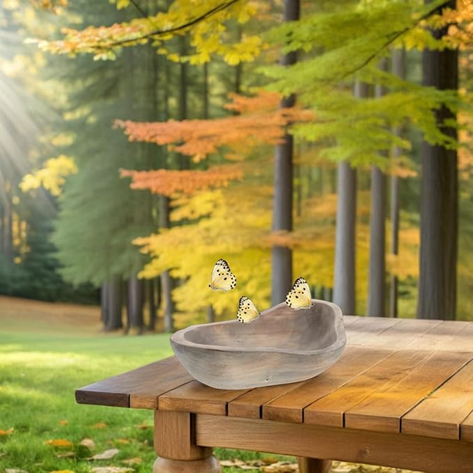 Wood Butterfly Feeder Bowl 9.84X6.69X2.36In Outdoor Birdbath Water Dish for Hummingbirds Butterflies Rustic Garden Wildlife Decor