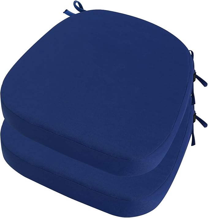 idee-home Outdoor Chair Cushions Set of 2, 19" x 19" x 2" Thick D-Shaped Patio Furniture Outdoor Seat Cushions Waterproof with Ties, Dining Pads