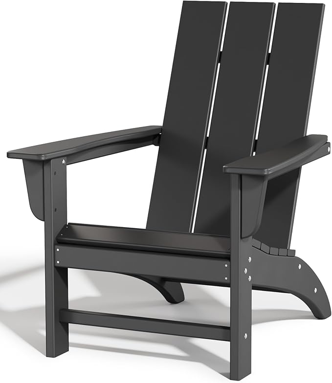 Poly Lumber Adirondack Chair, All-Weather Resistant Outdoor Patio Chairs, Look Like Wood, Pre-Assembled Outdoor Fire Pit Chair for Pool, Deck, Backyard, Garden, Black