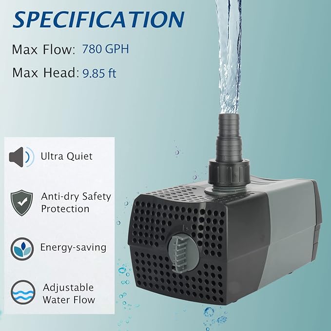 WaterRebirth (HSUP3000F) Submersible Water Pump With Fountain Jets - Pond Pump - Submersible Pump - Water Fountain Pump - Aquarium Pump (Pack of 5)