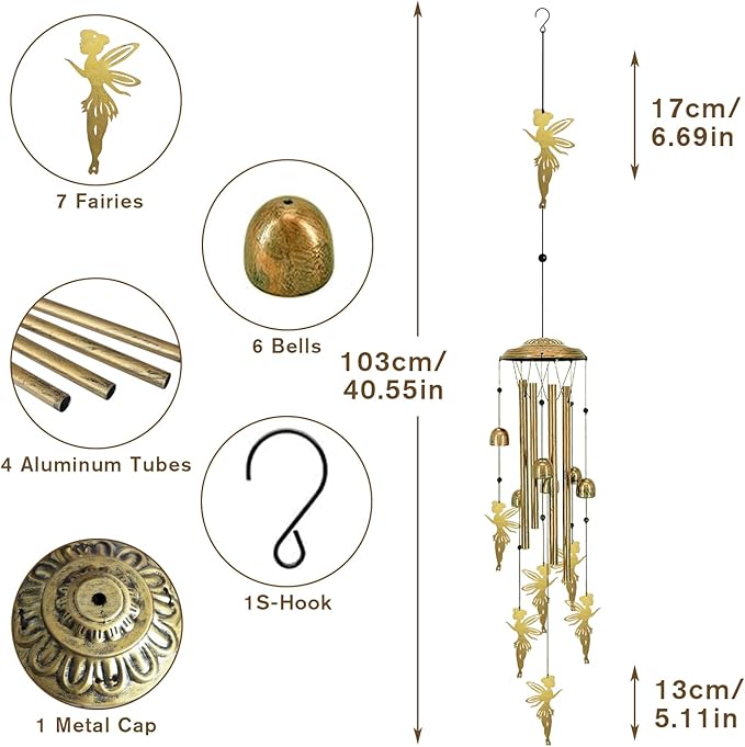 Wind Chimes for Outside Unique - Large Flower Fairy Garden Sympathy Wind Chimes Outdoor Decor, Home/Lawn/Porch/Patio/Yard Decorations, Memorial Festival Gifts for Mom/Mothers/Grandma