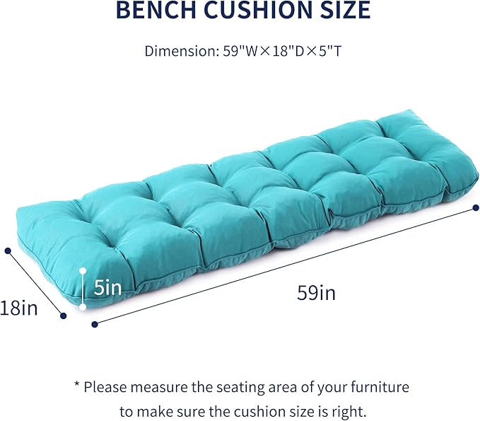 Outdoor Bench Cushion, 59x18x5 Inch, Waterproof Bench Cushion for Outdoor/Indoor Furniture, Tufted Patio Bench Seat Cushion, Fade Resistant Outdoor Cushions for Porch Swing Couch, Teal Blue