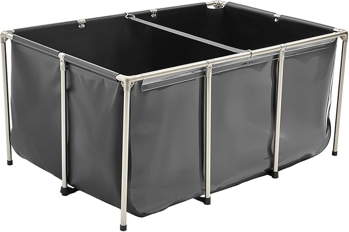 VEVOR Canvas Fish Pond, 270 Gal Above Ground Fish Pond, PVC Koi Tank with Clear Viewing Panel, Rectangular Goldfish Tank with Stainless Steel Frame & Drain Valve, for Breeding Koi, Irrigation(Black)