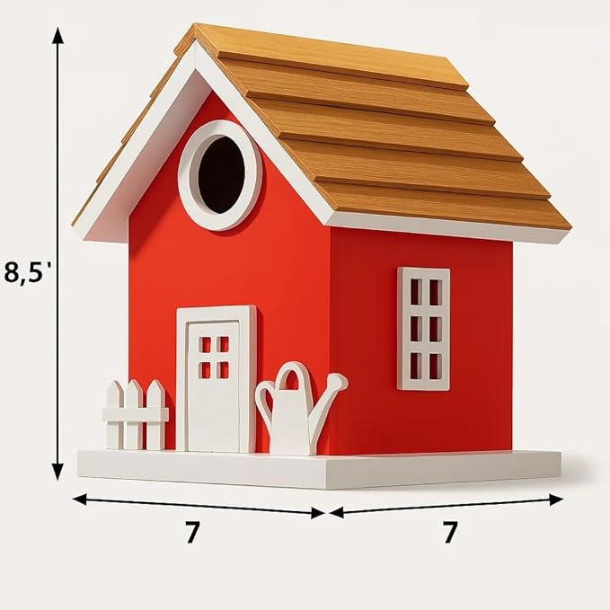 Vinyl Water Proof Bird House for Outside, Shingle Roof Bluebird House Nesting Box, Squirrel Proof Hanging Birdhouse, 5 Years Weatherable for Outdoor Decoration,Bird Box for Pole (Red)